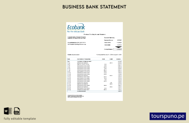 listo para imprimir Declaración de cuenta corriente de la organización Togo Ecob